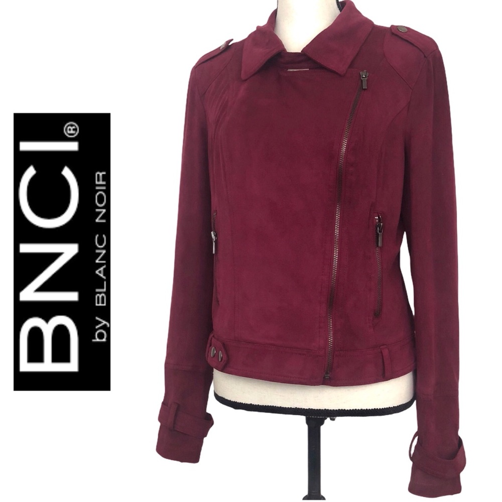 BNCI by Blanc Noir Faux Suede Burgundy Moto Jacket
